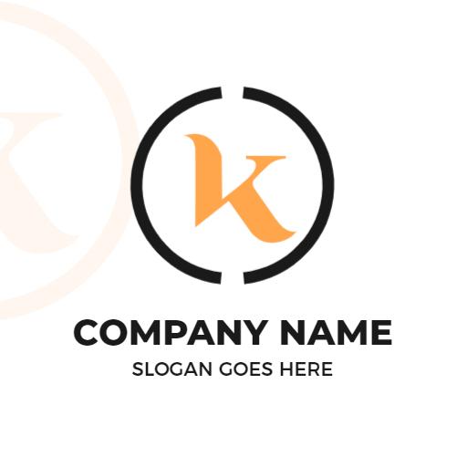 Dynamic Orange K Letter Centered Inside Black Circle Logo Template
