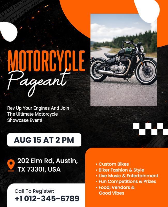 Dynamic Orange Motorcycle Pageant Event Flyer Template