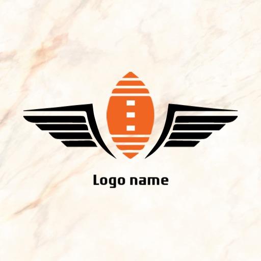 Dynamic Orange Rugby Ball with Wings Symbolizing Speed Logo Template