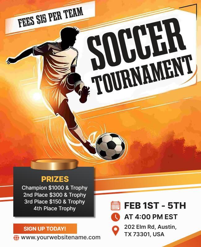 Dynamic Orange Soccer Tournament Competition Poster Template