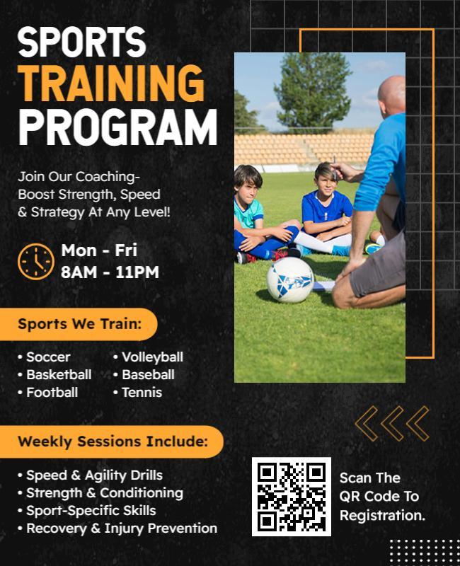 Dynamic Orange Sports Coaching and Training Flyer Template
