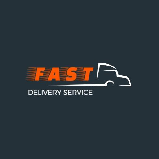 Dynamic Orange Truck Illustrating Quick Delivery Business Logo Template