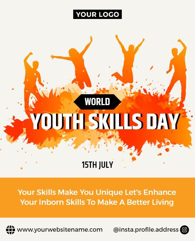 Dynamic Orange Youth Skills Day Celebration Poster Template