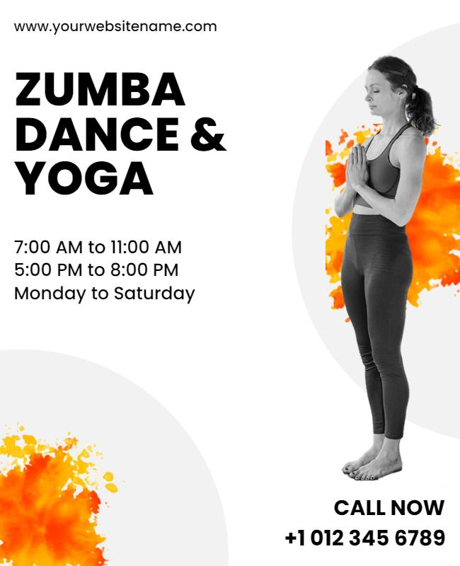 Dynamic Orange Zumba Dance and Yoga Class Poster Template
