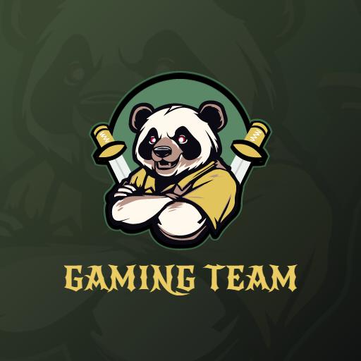 Dynamic Panda Mascot with Swords for Esports Gaming Team Logo Template