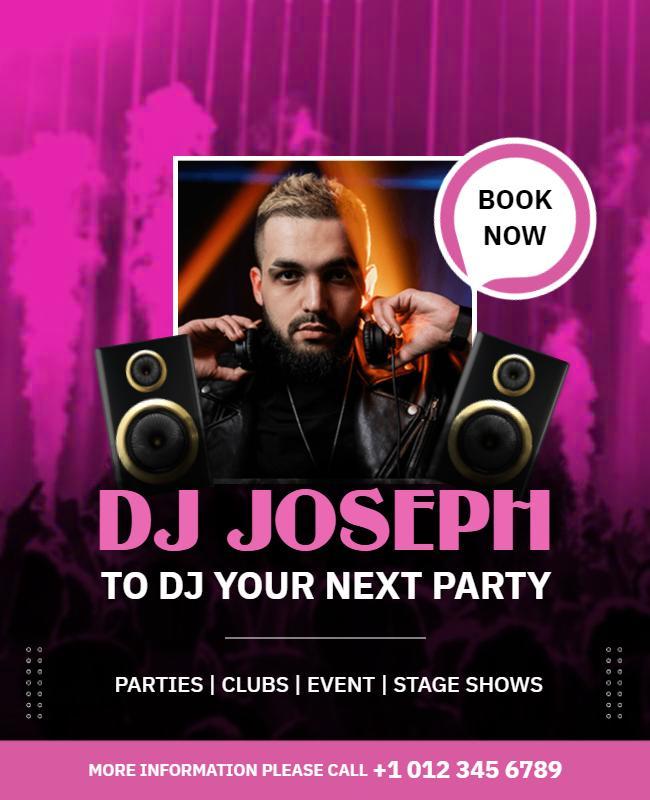 Dynamic Pink DJ Performance Event Booking Poster Template