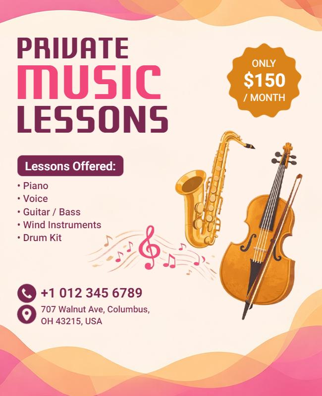 Dynamic Pink Music Education Services Flyer Template