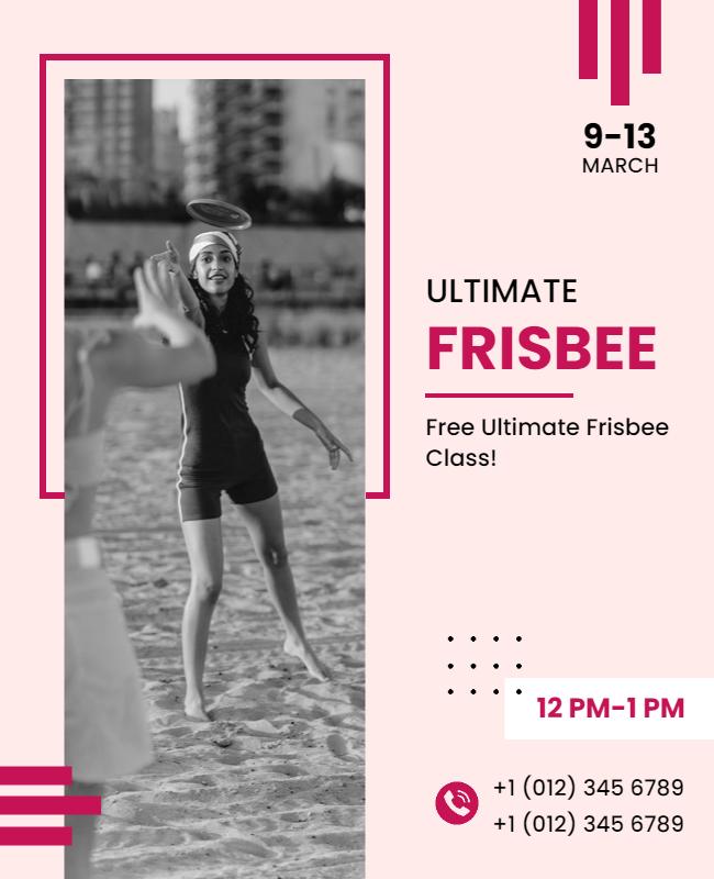 Dynamic Pink Ultimate Frisbee Class Announcement Poster Template