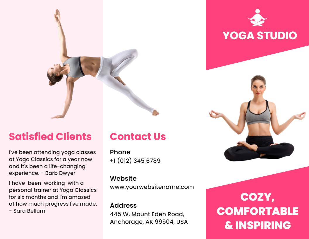 Dynamic Pink Yoga Studio Class and Training Brochure Template