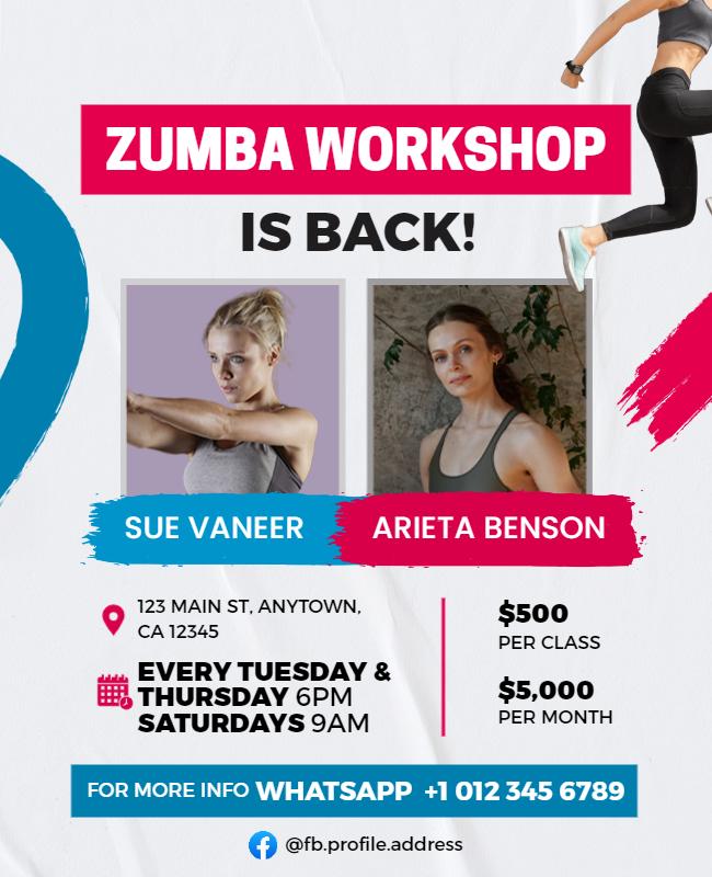 Dynamic Pink Zumba Workshop Announcement Poster Template