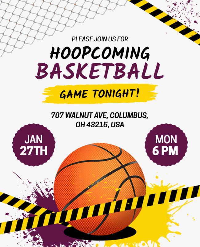 Dynamic Purple and Yellow Basketball Game Night Poster Template