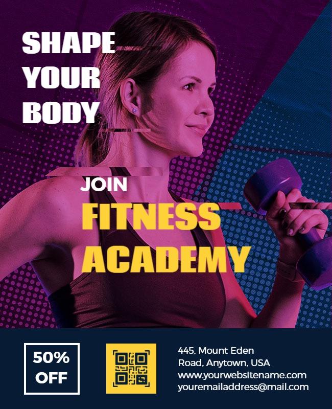 Dynamic Purple Fitness Academy Promotion Poster Template