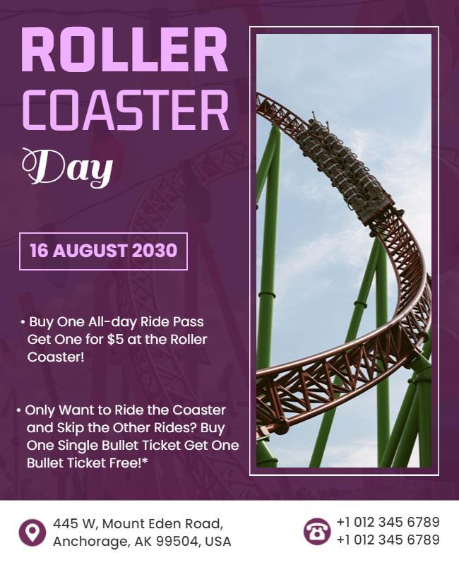 Dynamic Purple Roller Coaster Day Event Poster Template