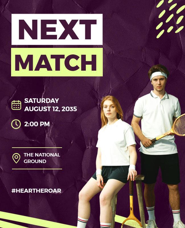 Dynamic Purple Sports Next Match Announcement Poster Template