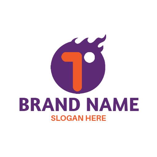 Dynamic Purple T Letter Design with Fiery Accents Logo Template