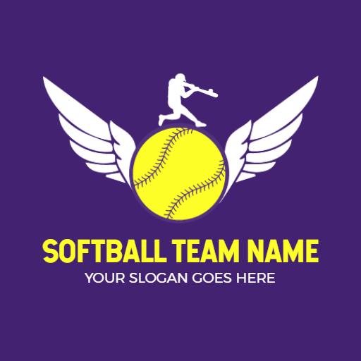 Dynamic Purple Winged Softball Logo Representing Team Spirit Logo Template