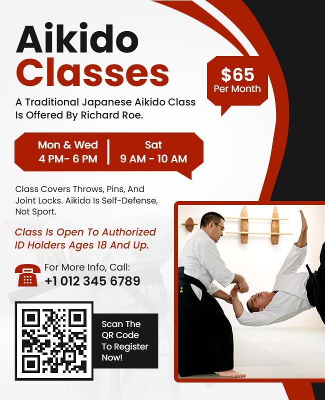 Dynamic Red Aikido Classes Enrollment Poster Template