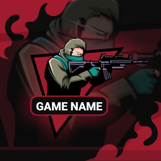 Dynamic Red and Black Esports Character Shooting Logo Template