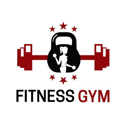 Dynamic Red and Black Fitness Gym Logo Featuring Woman Lifting Weights Logo Template