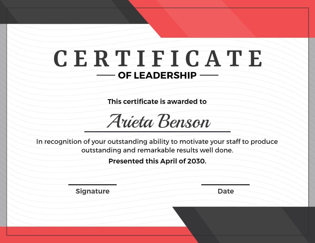 Dynamic Red and Black Leadership Achievement Certificate Template