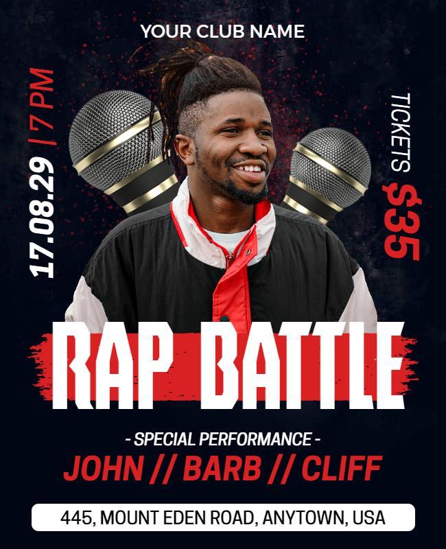Dynamic Red and Black Rap Battle Event Poster Template