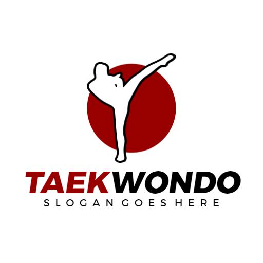 Dynamic Red and Black Taekwondo Action Pose Logo Template