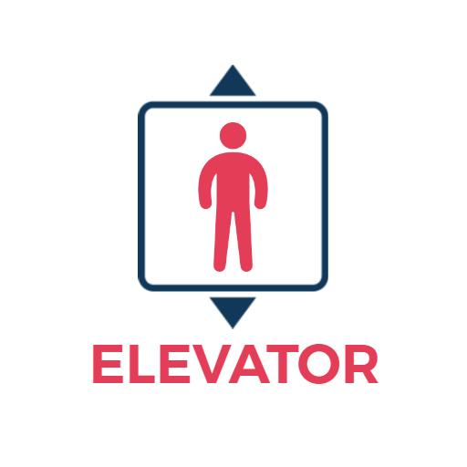 Dynamic Red and Blue Elevator Icon Illustrating Movement Logo Template