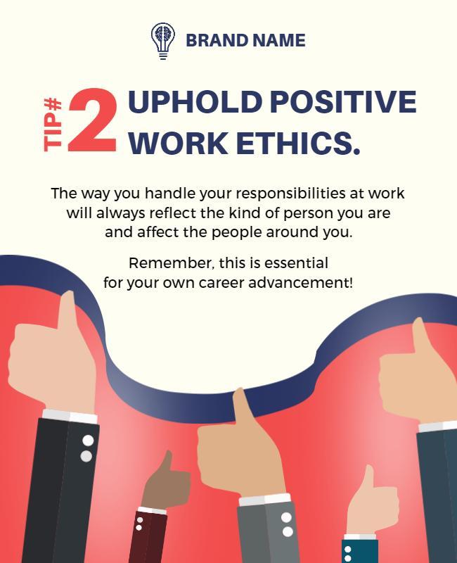 Dynamic Red and Blue Positive Work Ethics Tip Poster Template