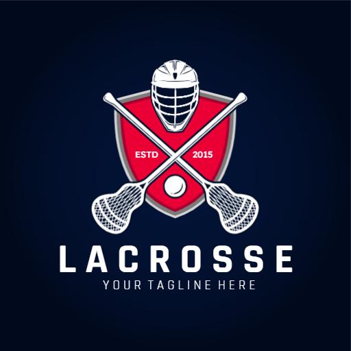 Dynamic Red and Blue Shield with Lacrosse Equipment Logo Template