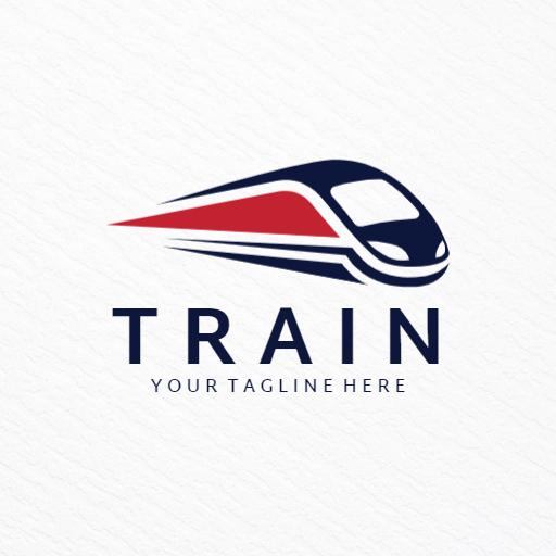 Dynamic Red and Blue Train Speeding Through Landscape Logo Template