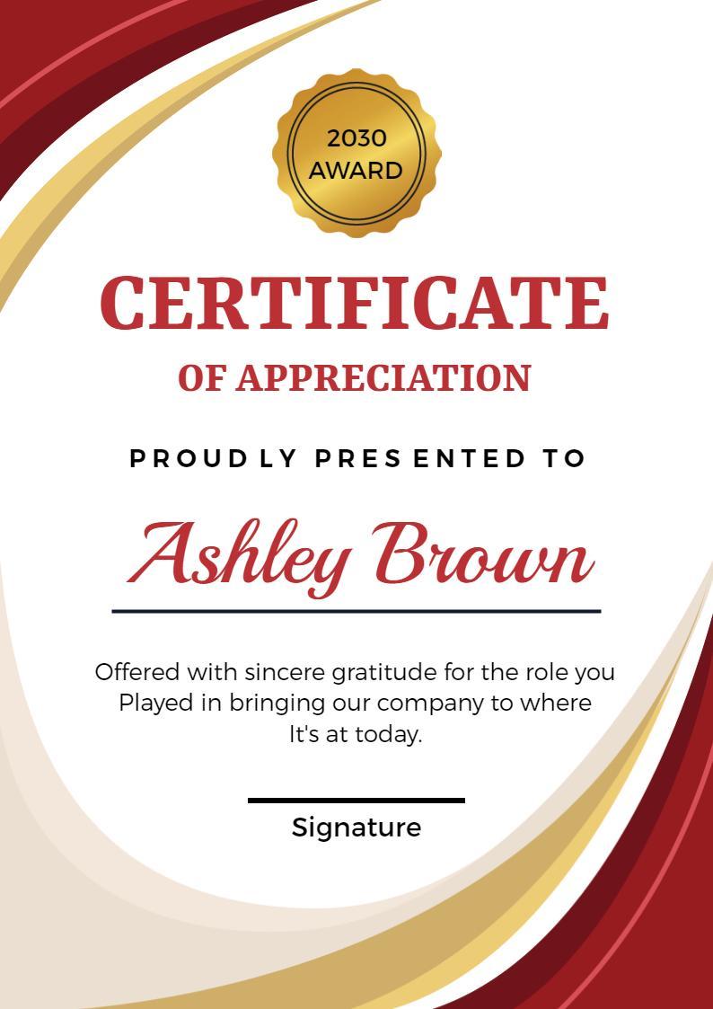 Dynamic Red and Gold Appreciation Award Certificate Template