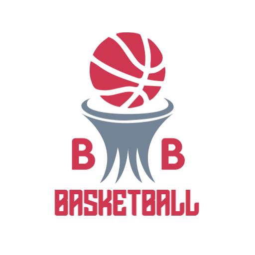Dynamic Red and Gray Basketball Design with Hoop Logo Template
