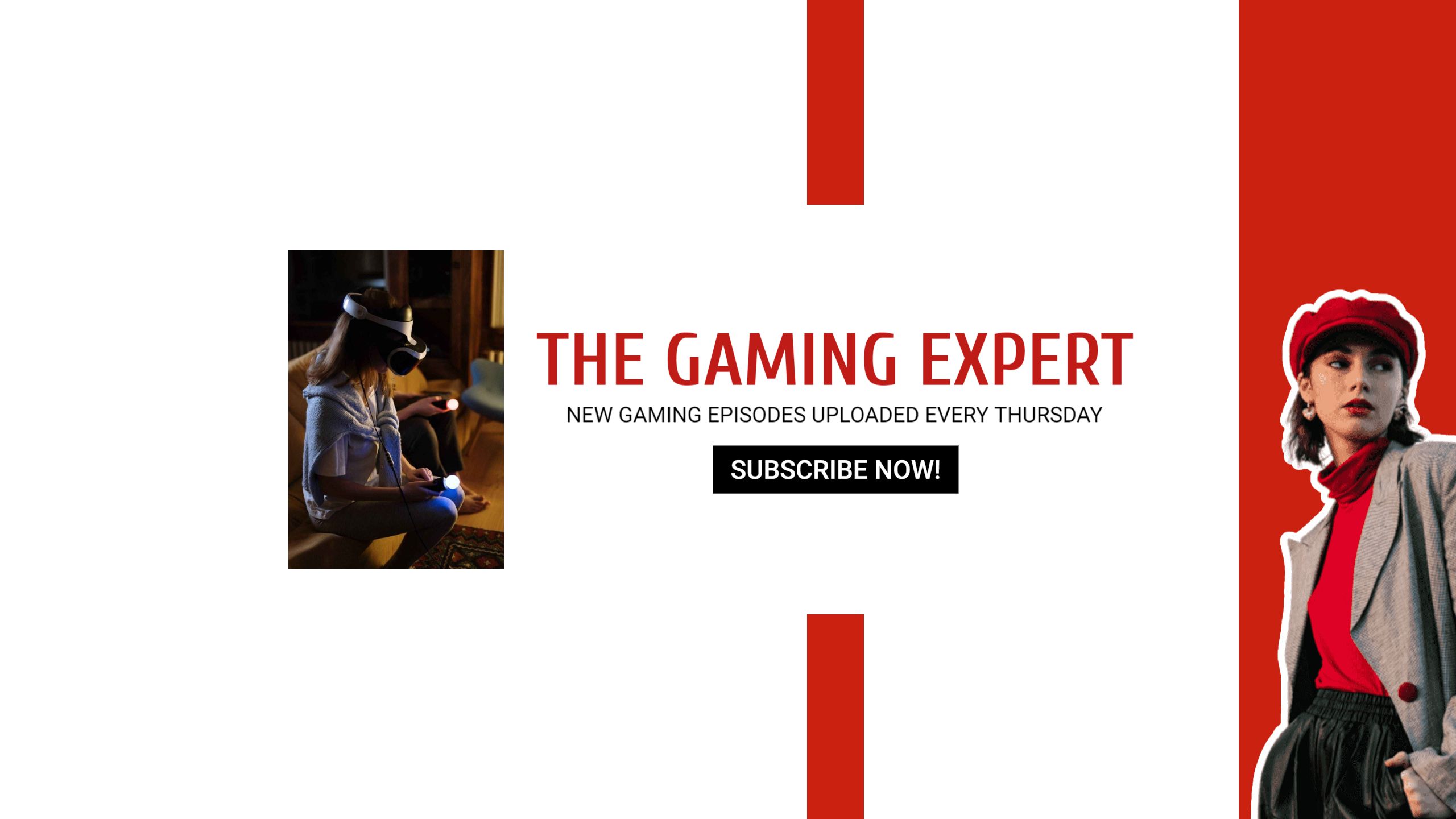 Dynamic Red and White Gaming Expert with Virtual Reality Banner Template
