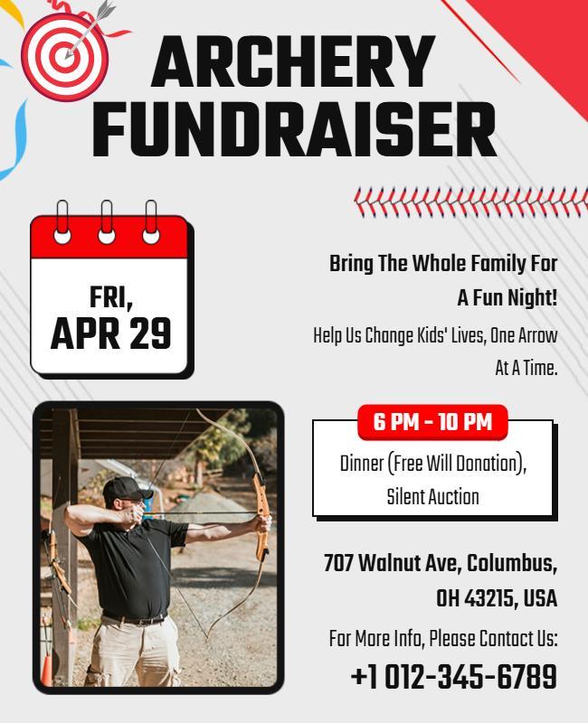 Dynamic Red Archery Fundraiser Family Event Poster Template