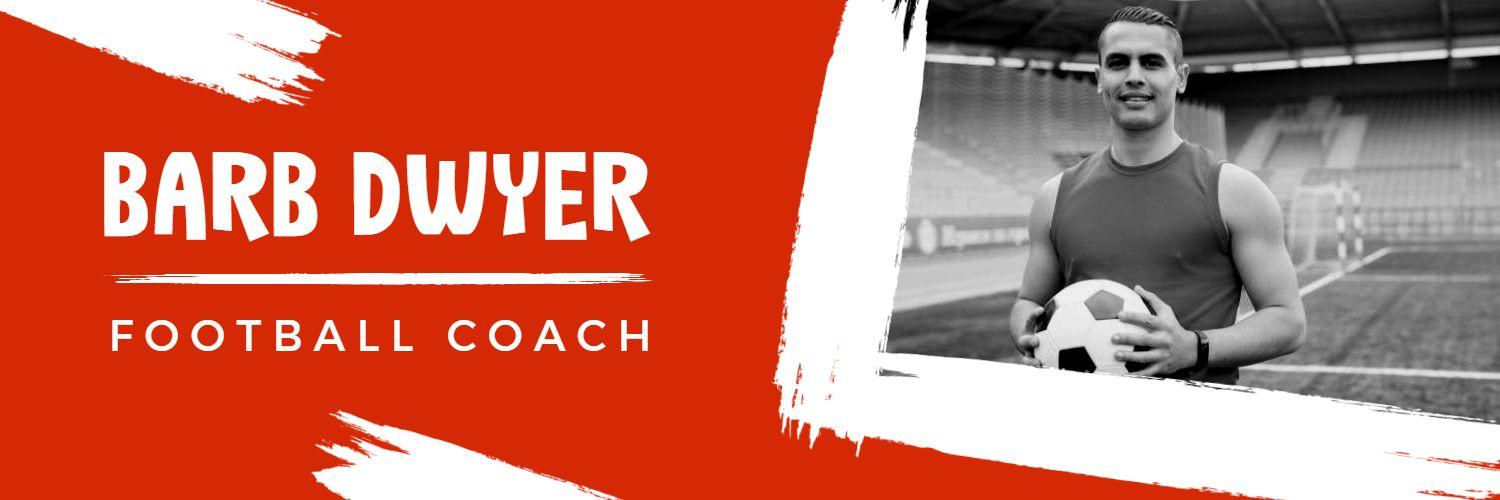 Dynamic Red Background Featuring Football Coach Twitter Banner Template
