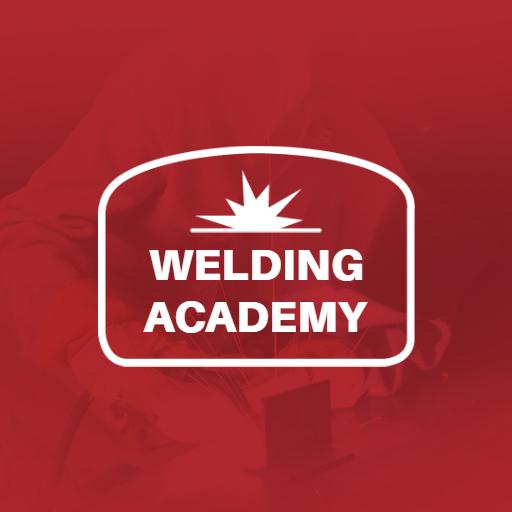 Dynamic Red Background Featuring Welding Academy Logo Template