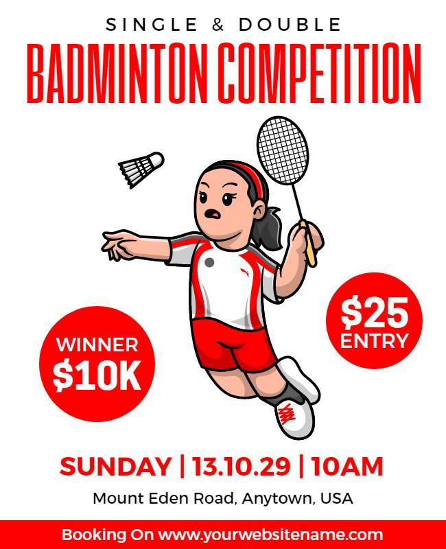 Dynamic Red Badminton Competition Event Poster Template