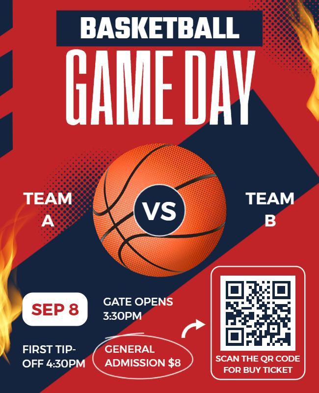 Dynamic Red Basketball Game Day Event Flyer Template