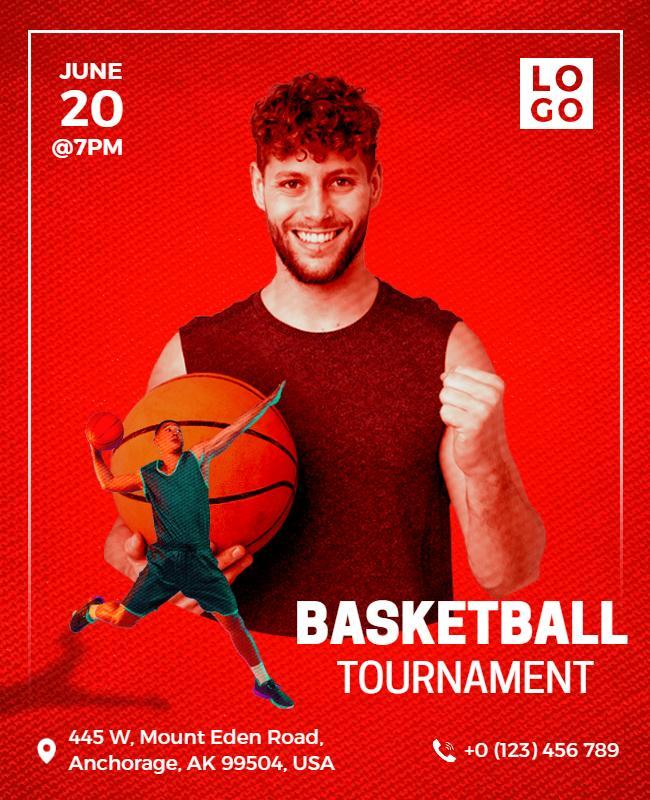 Dynamic Red Basketball Tournament Event Poster Template
