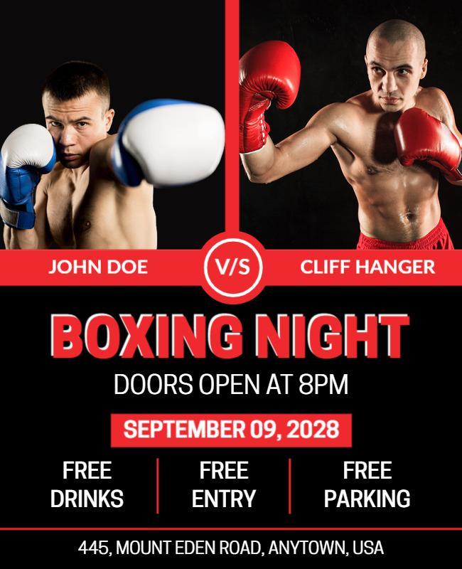 Dynamic Red Boxing Night Event Promotional Poster Template