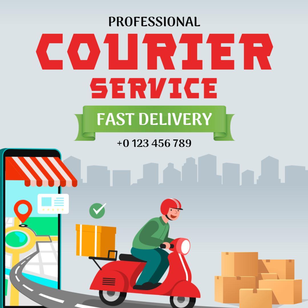 Dynamic Red Courier Service with Fast Delivery Offer Ad Template