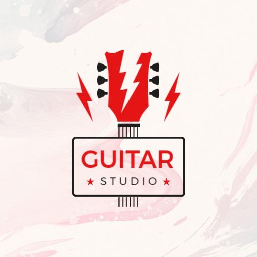 Dynamic Red Electric Guitar Featuring Sound Waves Logo Template