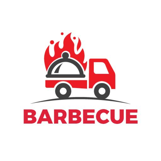 Dynamic Red Food Truck with Flame for Barbecue Service Logo Template
