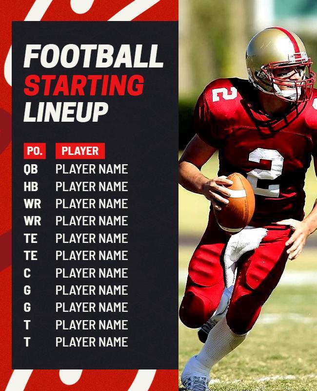 Dynamic Red Football Starting Lineup Team Poster Template