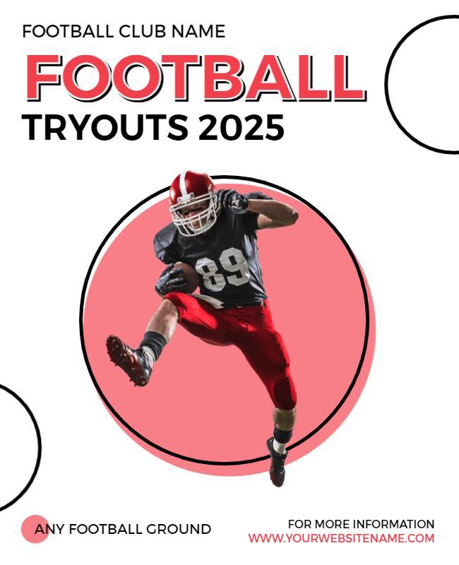 Dynamic Red Football Tryouts Announcement Poster Template