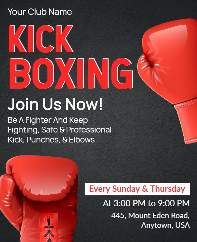 Dynamic Red Kickboxing Training Session Poster Template
