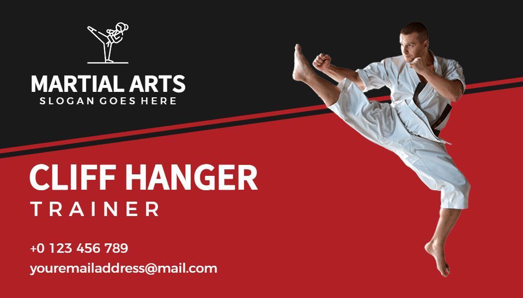 Dynamic Red Martial Arts Trainer Visiting Card Template