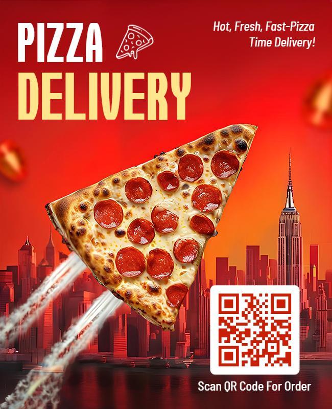 Dynamic Red Pizza Delivery Rocket Launch Poster Template