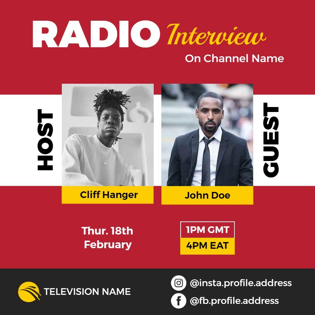 Dynamic Red Radio Interview Promotion with Host and Guest Ad Template