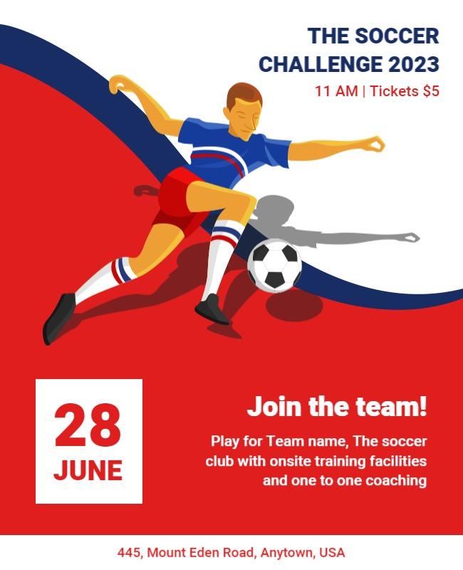 Dynamic Red Soccer Challenge Sports Event Poster Template